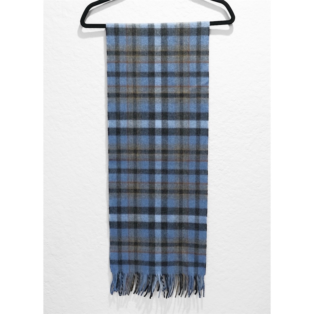 NWOT L.L. Bean 100% Lambswool Plaid Irish Scarf Made in Ireland Blue Multi